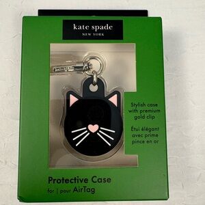 Kate Spade Black Cat AirTag Case with Gold Clip